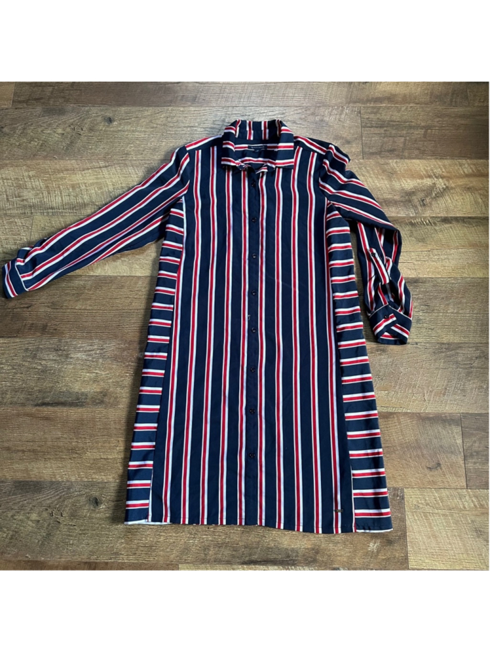 Women's Tommy Hilfiger Striped Shirt Dress Size S Blue Red Summer - Picture 2 of 8
